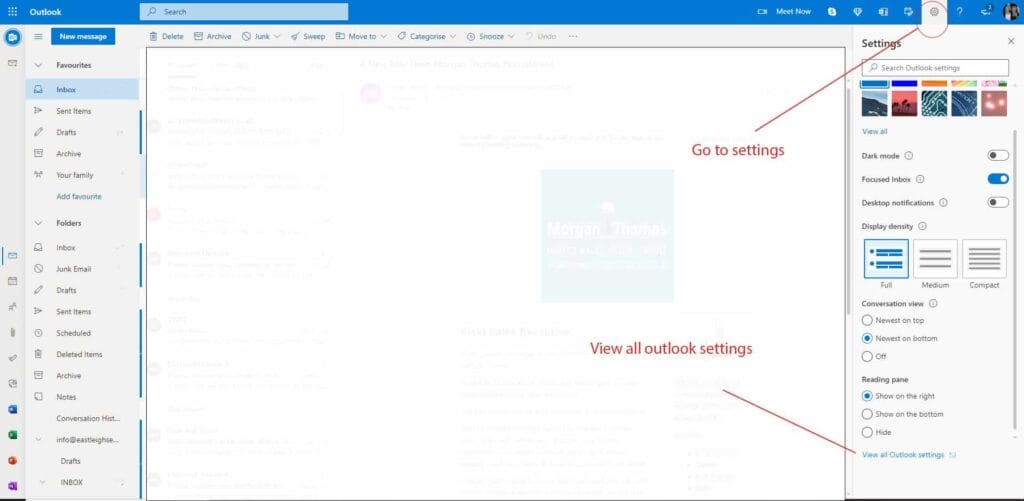 Sync email to Outlook step 1