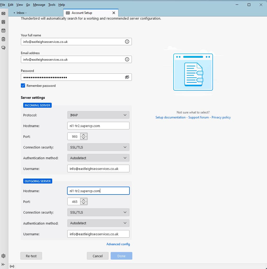 Thunderbird email configurations