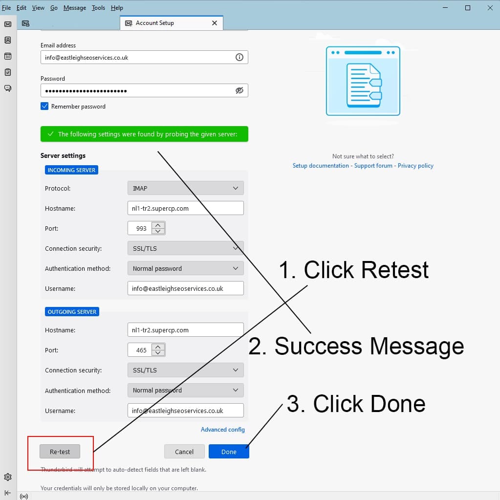 Thunderbird email setup complete