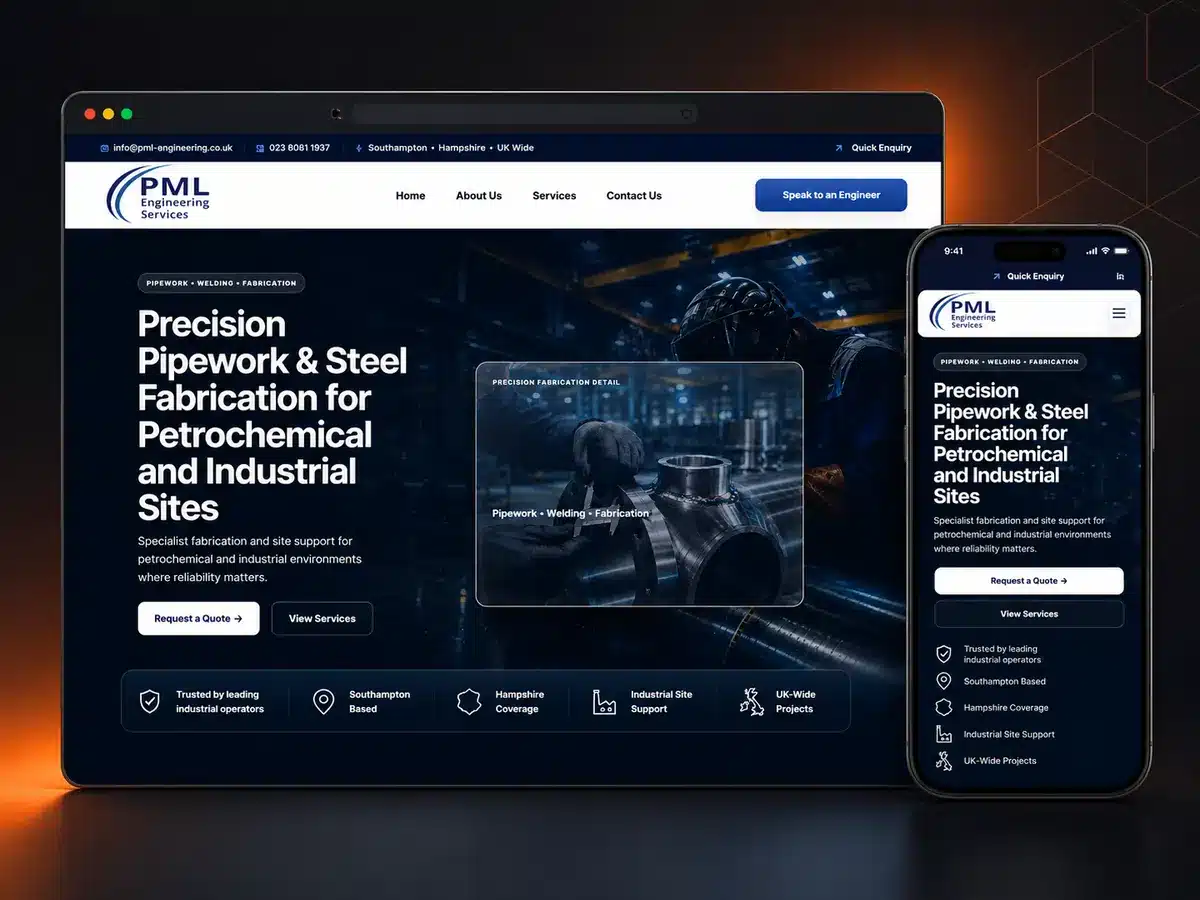PML Engineering website preview designed by Eastleigh SEO Web Design
