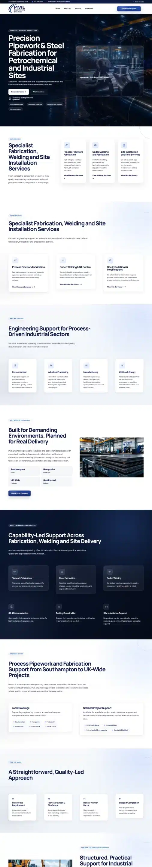 Full-page preview of the PML Engineering website designed by Eastleigh SEO Web Design